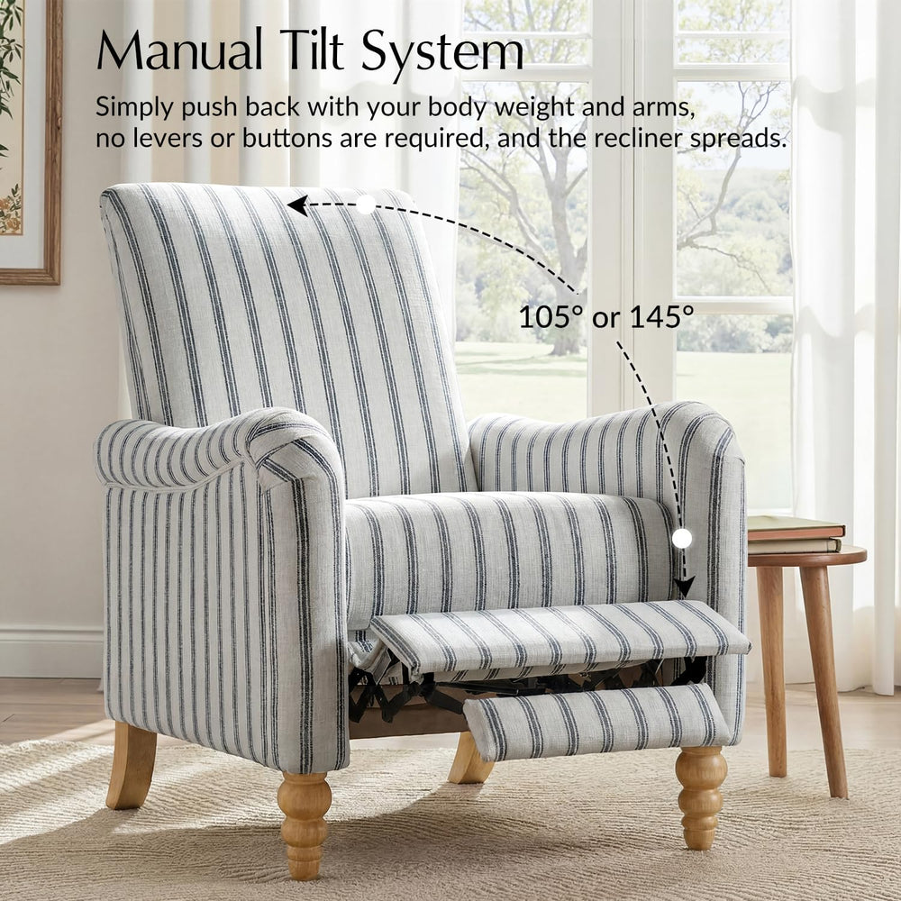 HULALA HOME Farmhouse Curved Recliner Chair with Stripe Pattern, Navy