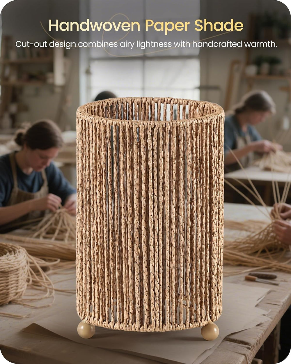 Small Rattan Table Lamps Set of 2, Boho Bedside Lamps Set of 2, Handwoven Pap...