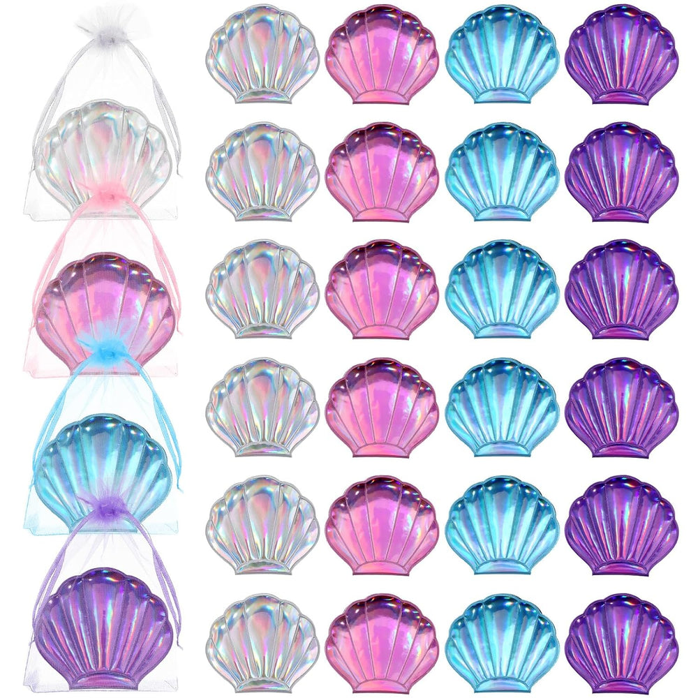 Barydat 24 Set Seashell Compact Mirror Bulk Mermaid Party Favors, 4 Colors