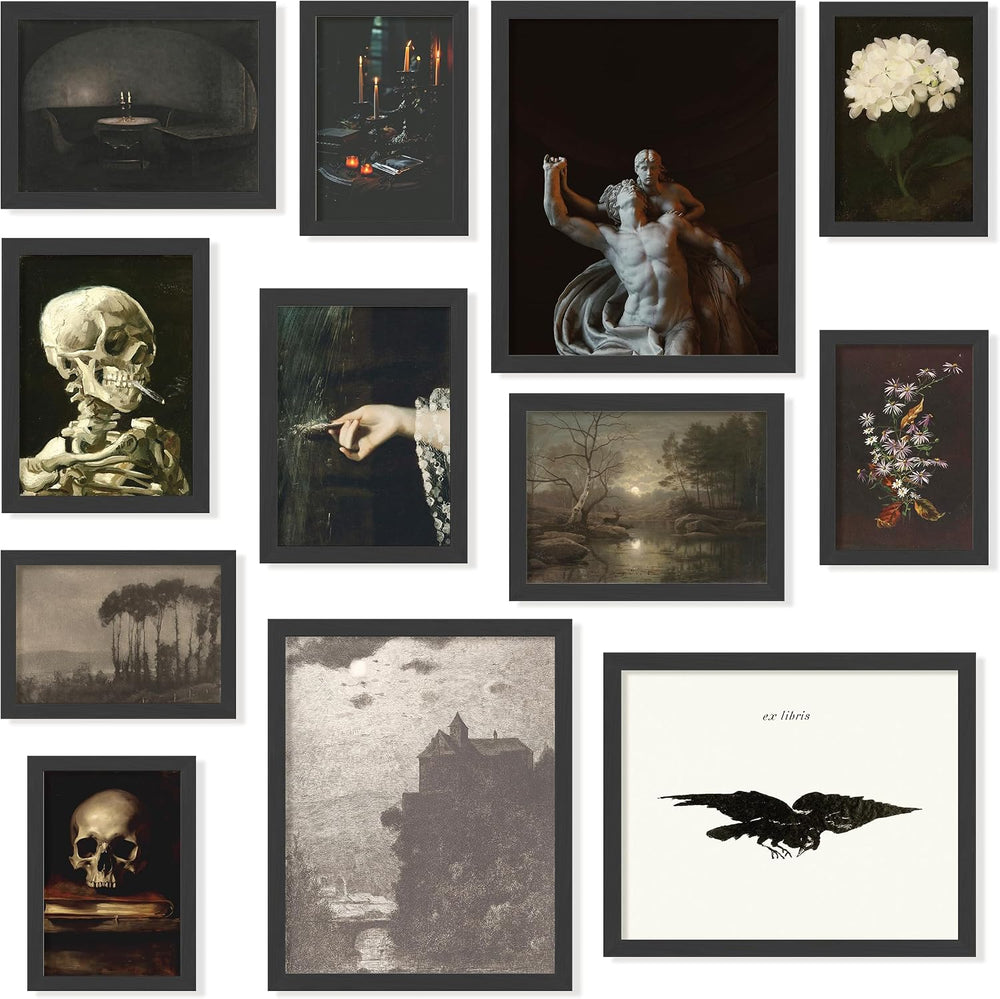 97 Decor Framed Gothic Wall Art, 12 Dark Academia Prints, Black Frame