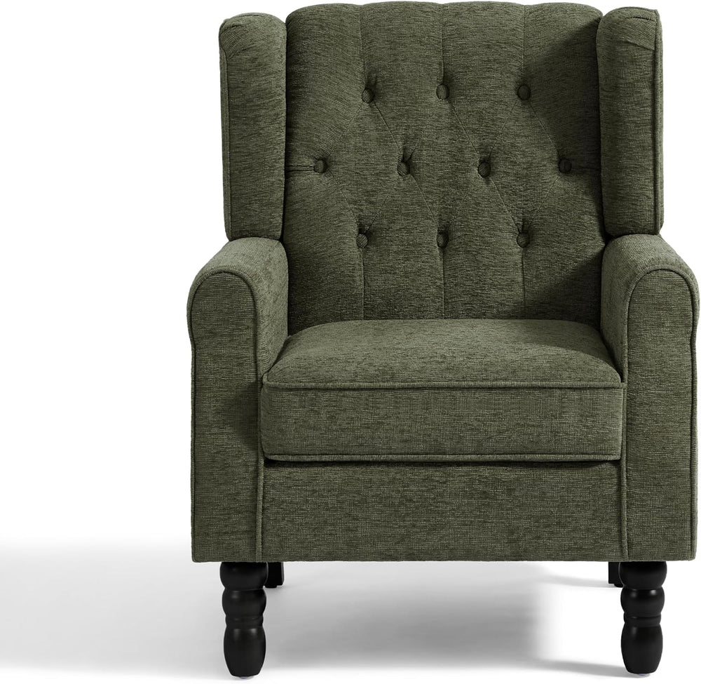 High Back Accent Chair, Fabric Upholstered Wingback Armchair, Green