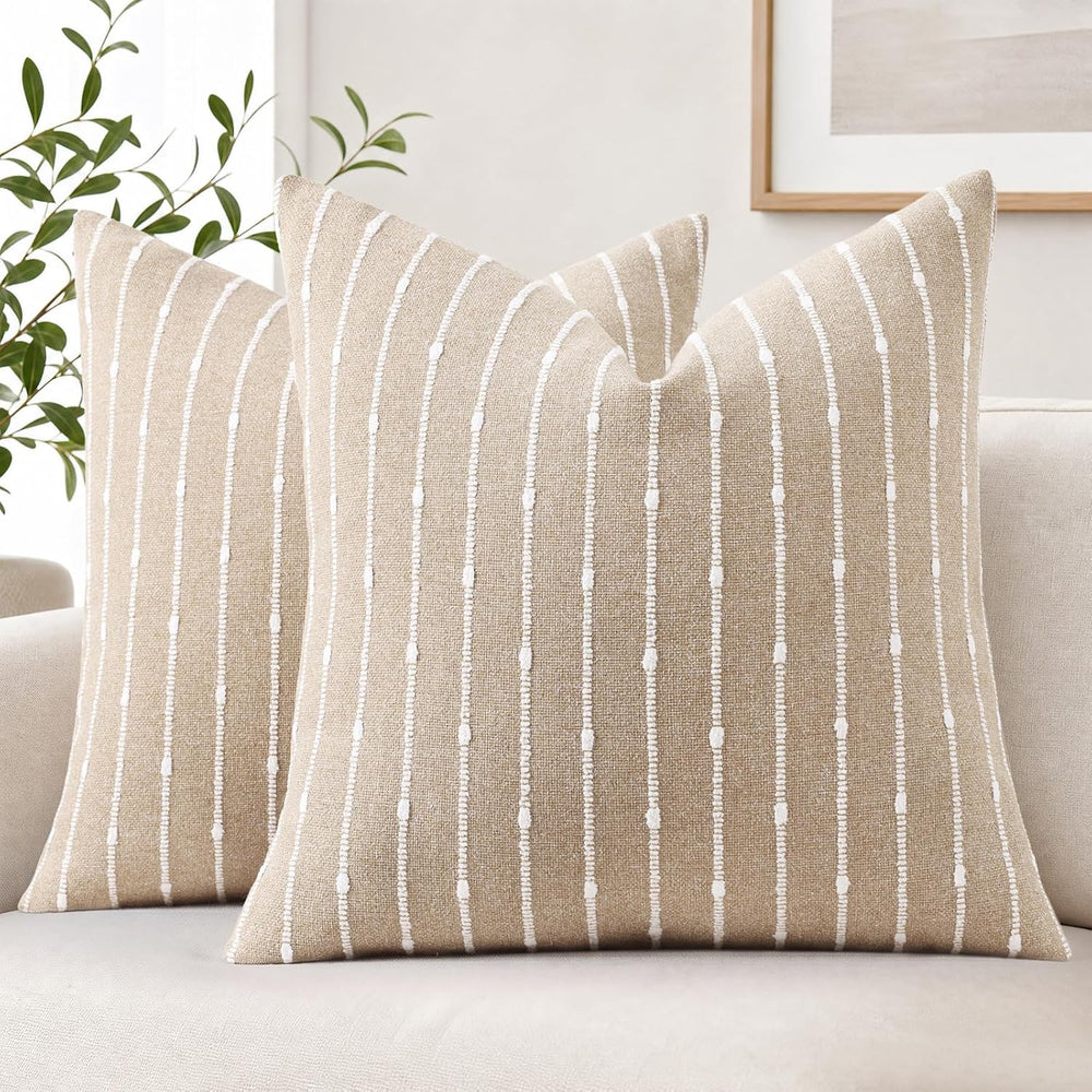 decorUhome Striped Decorative Throw Pillow Covers 20x20 Set of 2, Camel