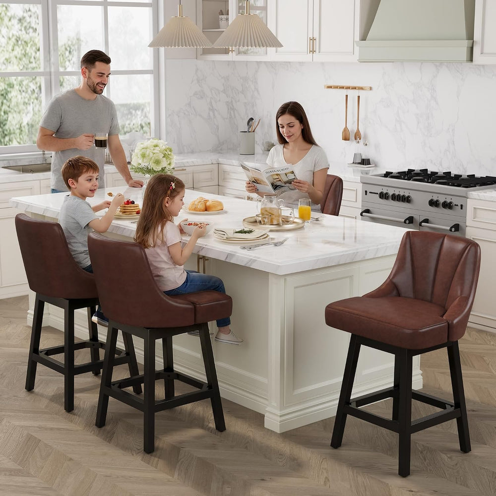 YaFiti 26" Swivel Bar Stools Set of 2 with Back & Wood Legs, Leather...