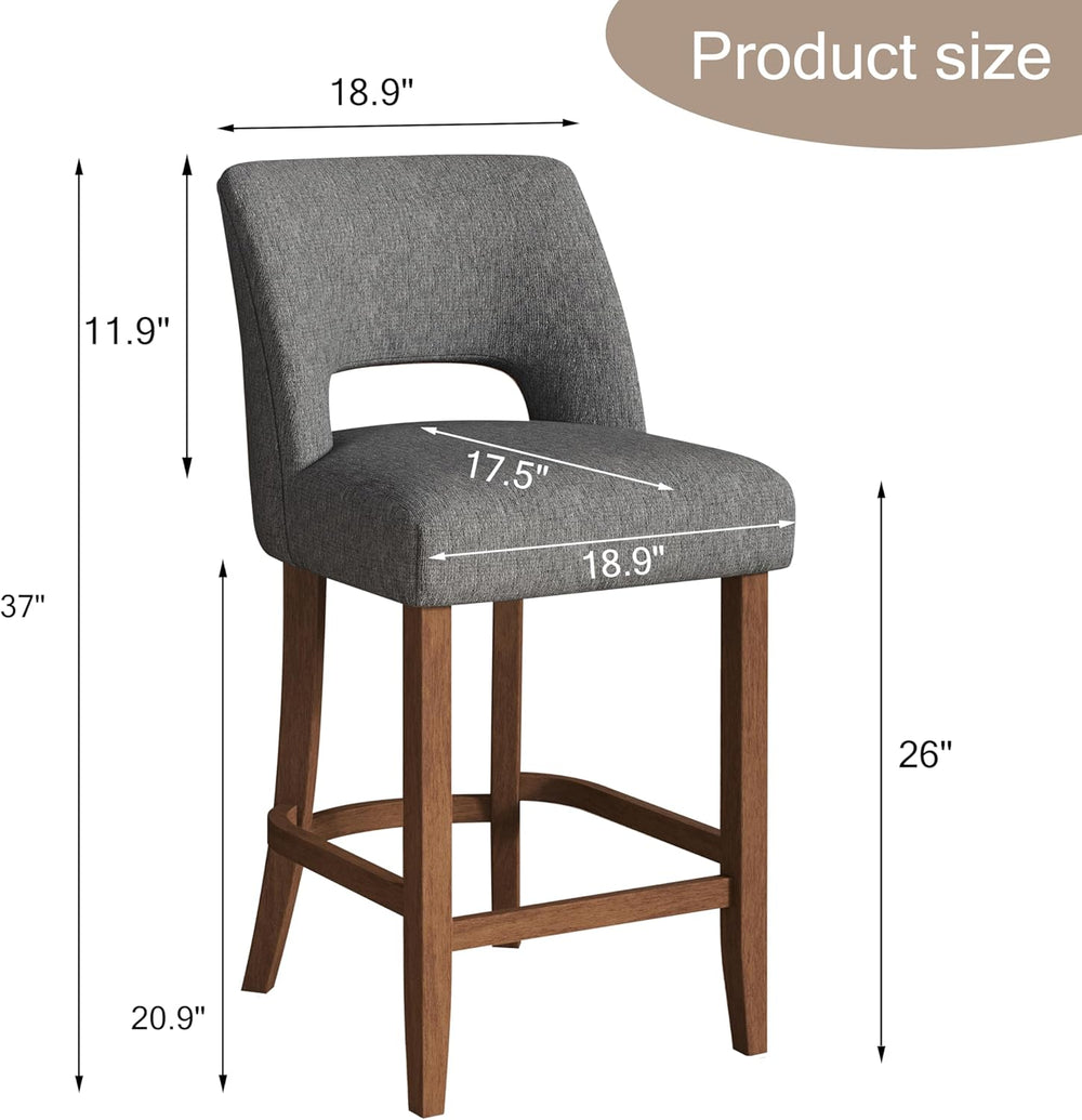 VKNOW Bar Stools Set of 4, 26" Fabric Counter Height Bar Stools, Charcoal