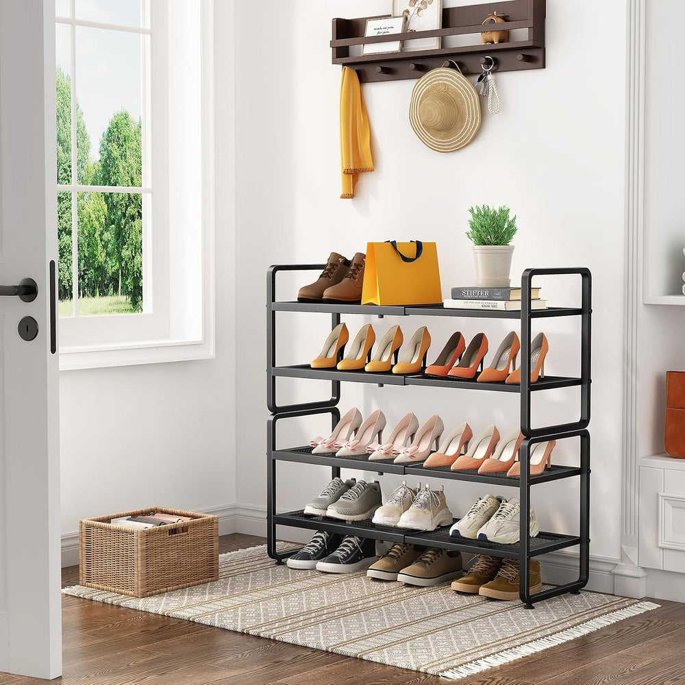 Expandable Metal Shoe Rack for Closet, Entryway & Garage, 4-Tier, Black