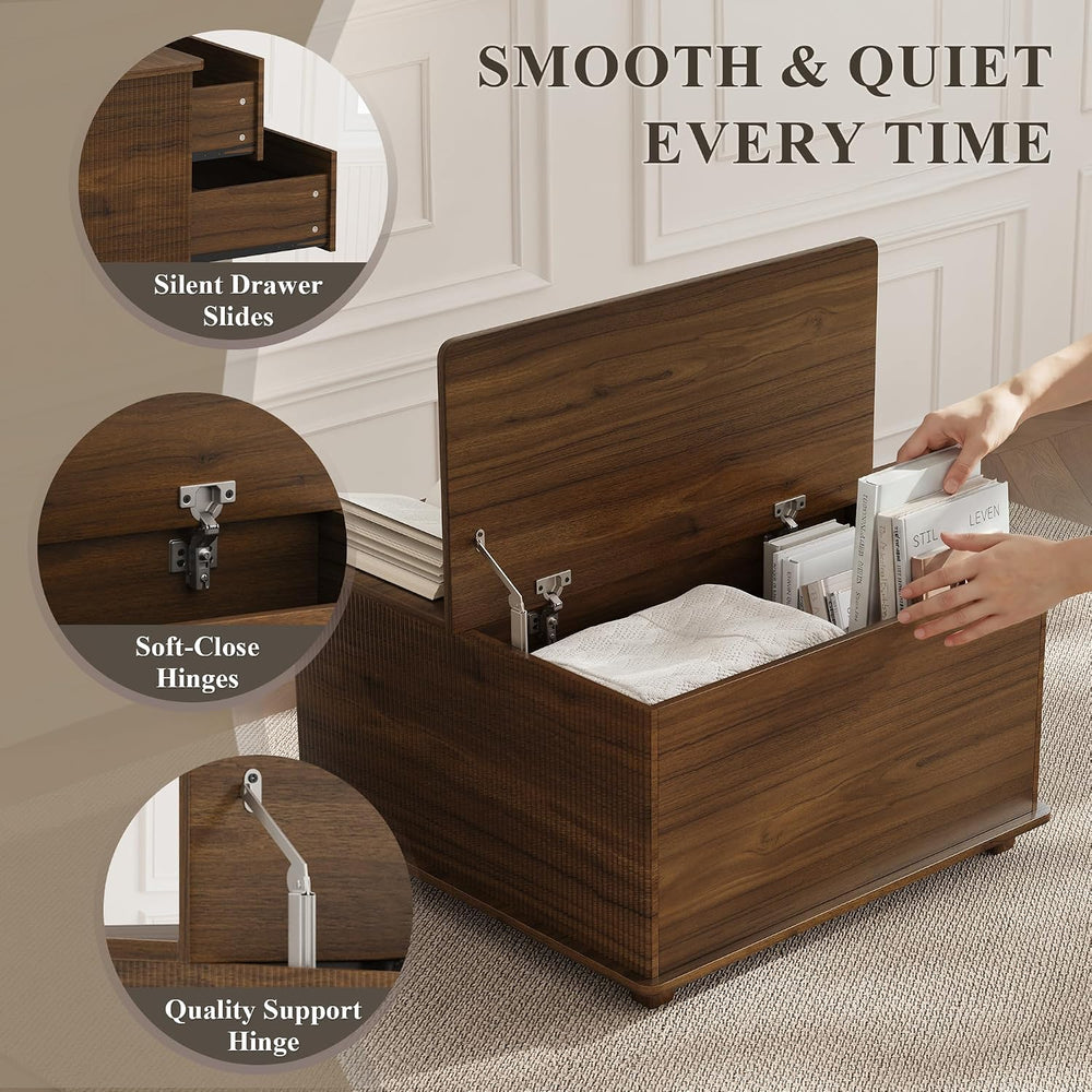 MALOL Storage Coffee Table with 2 Drawers & Flip-Top Lid with Hidden Stor...