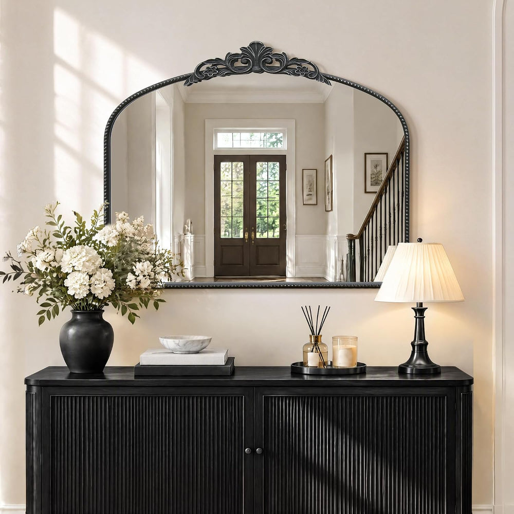 Micasso Vintage Black Arched Mirror: 36"x29" Baroque Antique Wall M...
