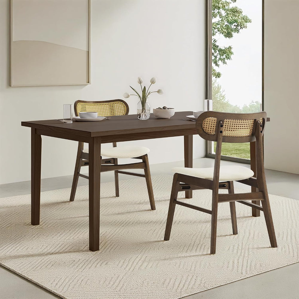 KISLOT Rattan Dining Chairs Set of 2, Upholstered Kitchen Chairs, Walnut