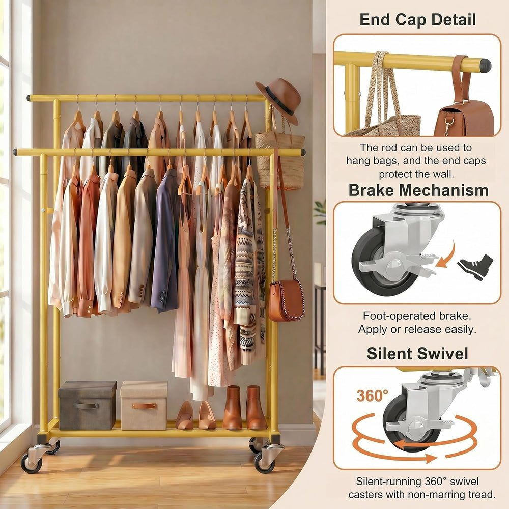 Calmootey Rolling Garment Rack, Sturdy Clothes Organizer for Bedroom