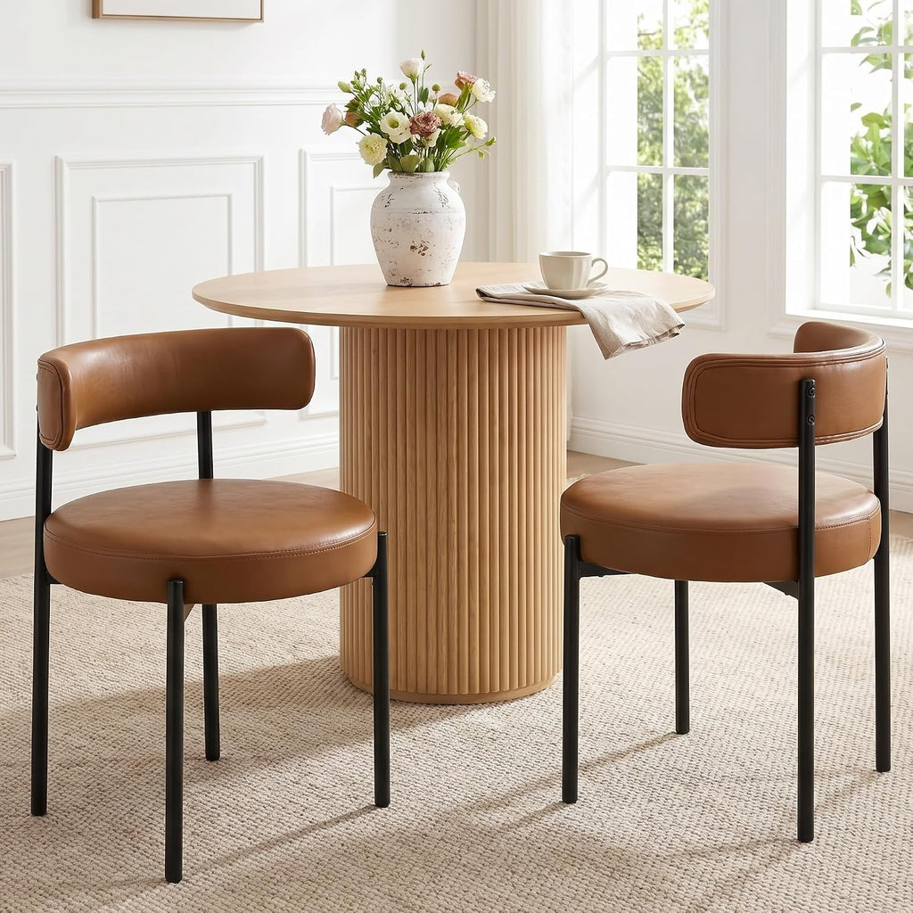 Faux Leather Dining Chairs Set of 4, Mid Century Modern, Brown