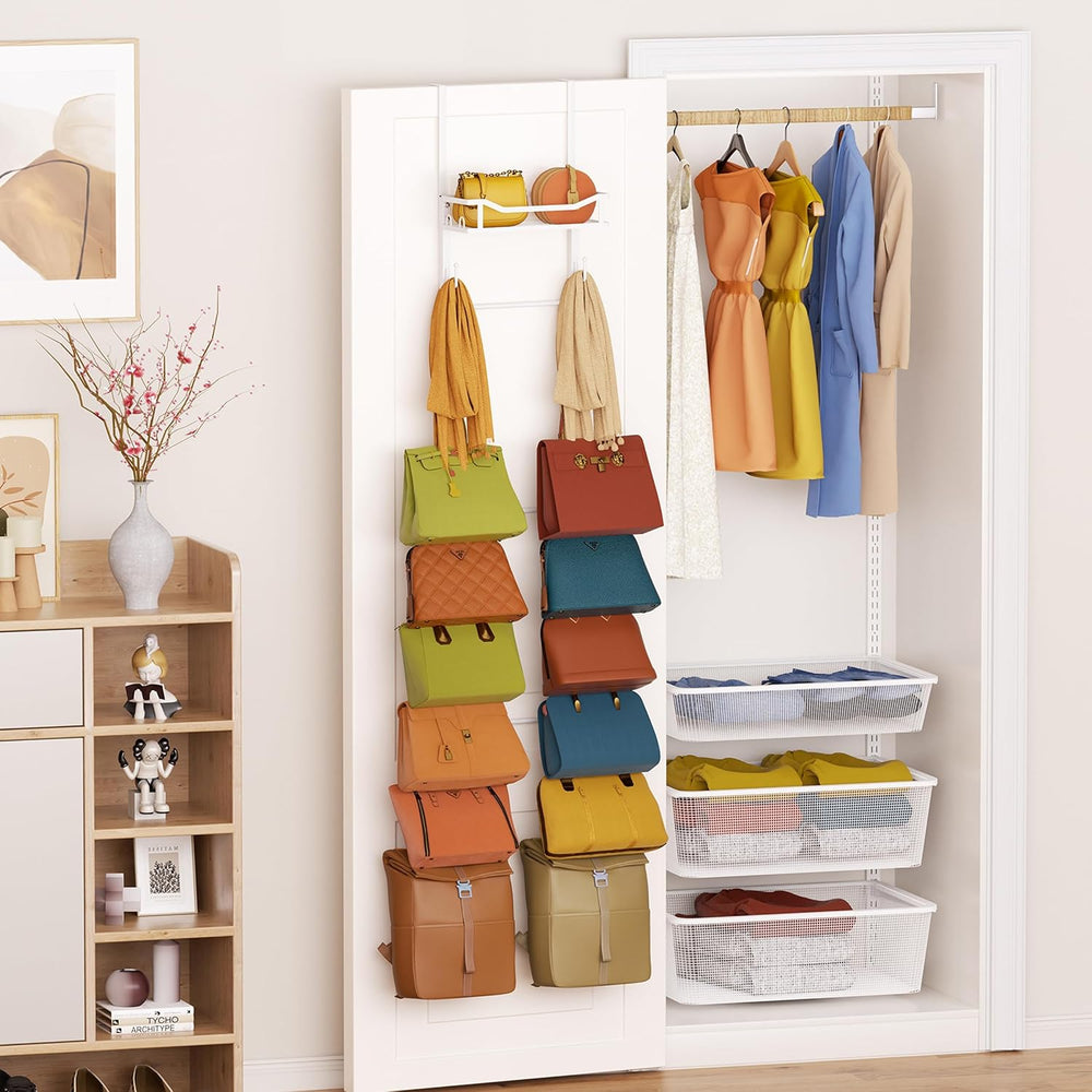 SWTYMIKI Over The Door Purse Organizer - Wall Mounted Purse Rack with 16 Hook...