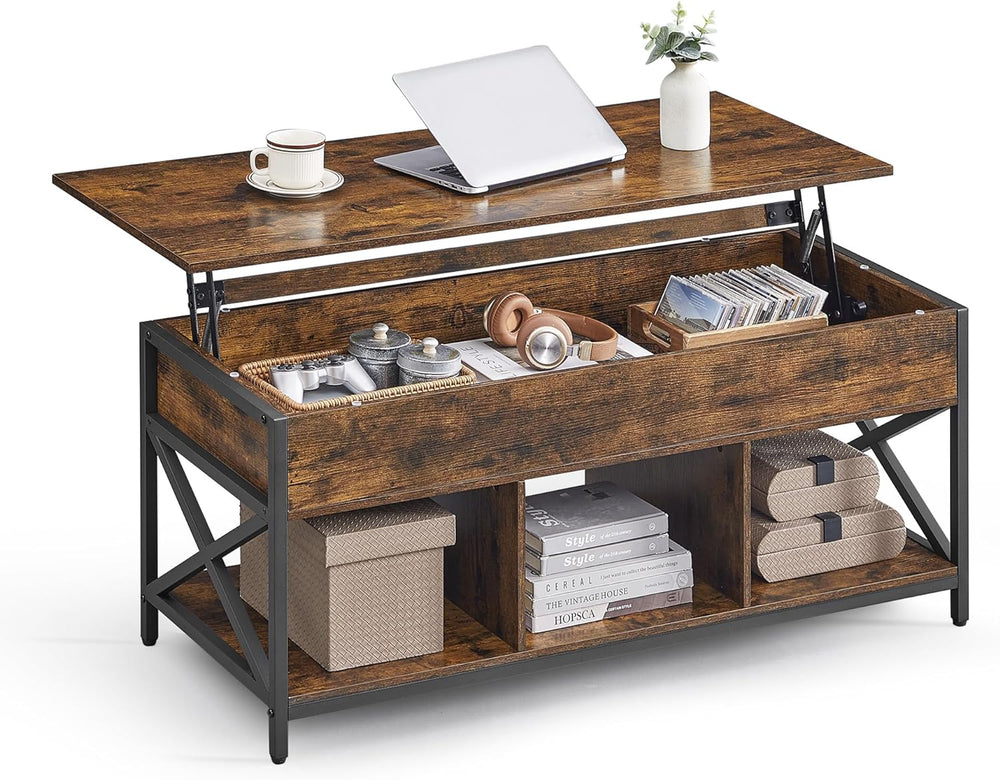 VASAGLE Lift Top Coffee Table with Storage Shelf, 3 Compartments