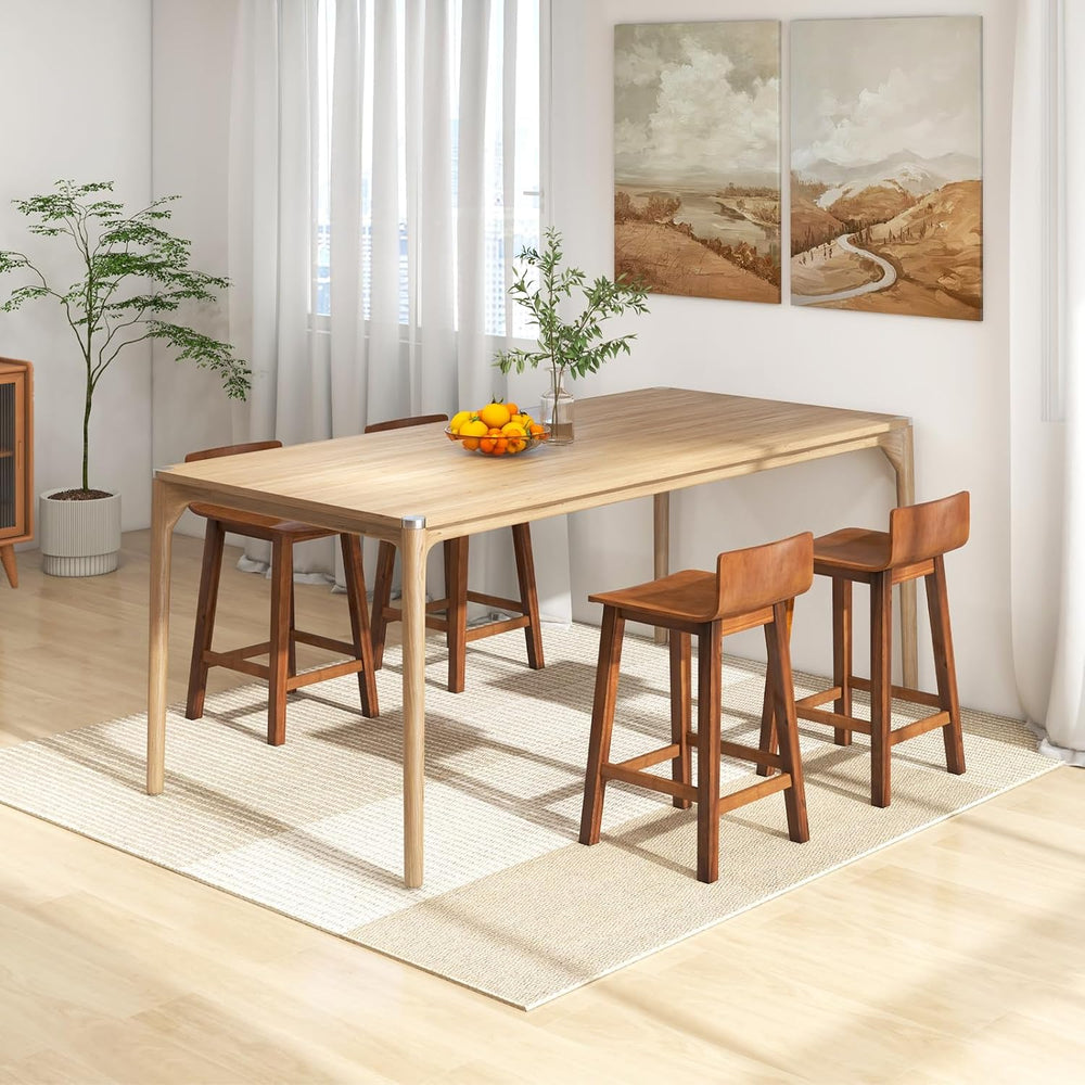 COSTWAY 24.5-inch Solid Wood Bar Stools Set of 4 for Kitchen Island, Brown