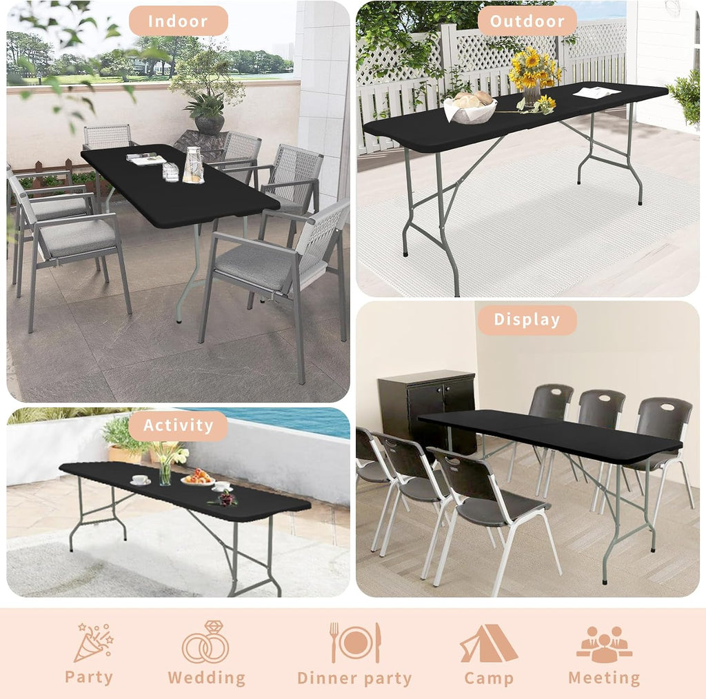 HAISIWLKJ Folding Table 6 FT Lightweight Camping Table Black Portable Plastic Rectangular Outdoor Dining Table Steel Legs Fold-in-Half with Carrying Handle for Indoor,Picnic,Party,Wedding,Events