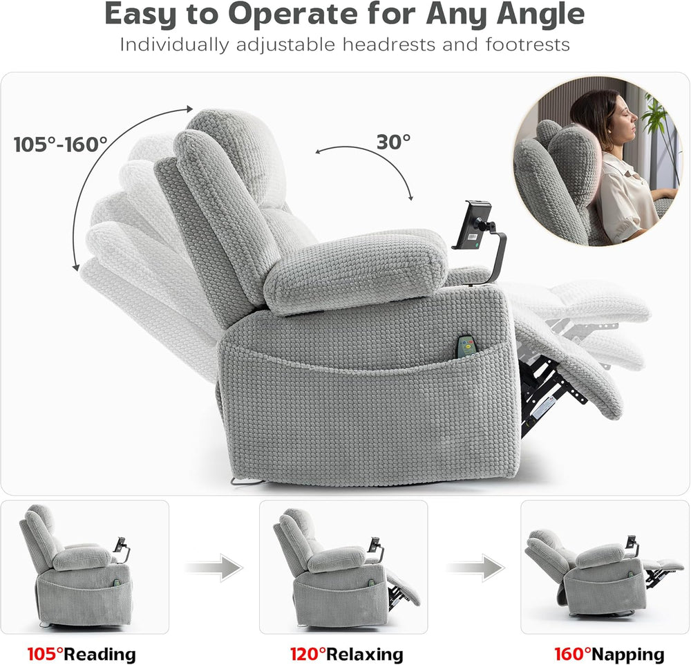 SINCRUMI Power Swivel Rocker Recliner with Dual Motor Adjustable Headrest