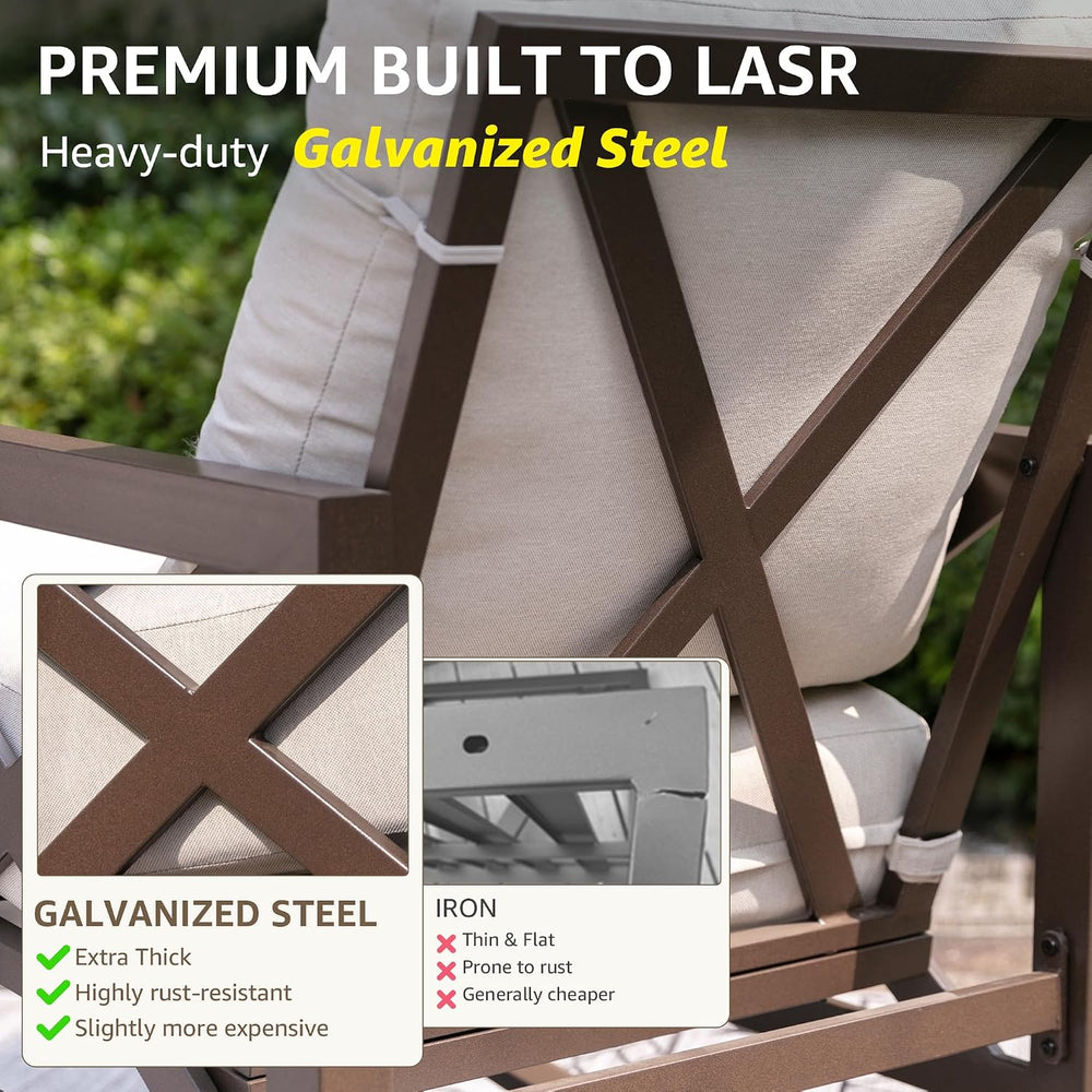 NATURAL EXPRESSIONS 3 Piece Patio Rocking Bistro Set, 6.5'' Thick Cus...