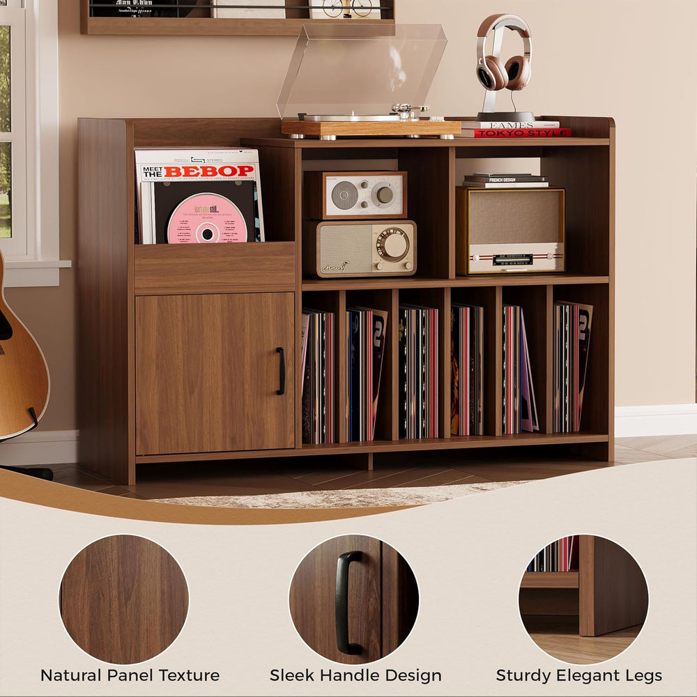 IRONCK 48" Mid-Century Modern Record Player Stand with Door, Walnut