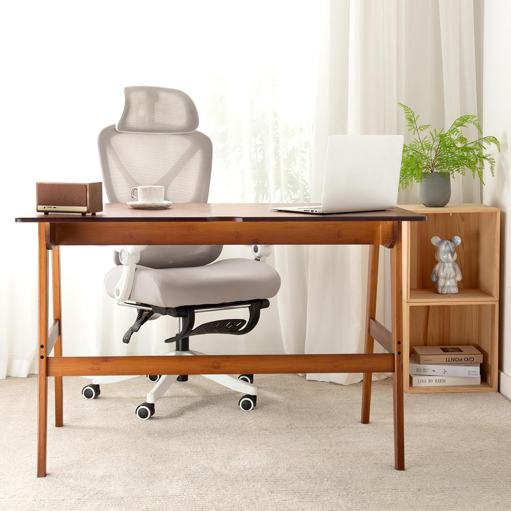 Nnewvante 46" Bamboo Writing Desk with Drawers for Home Office, Brown