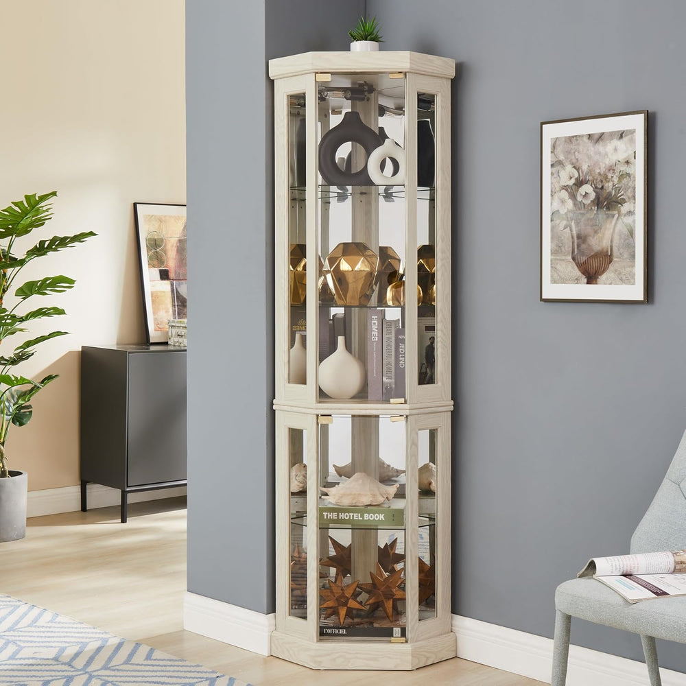 69" H Lighted Curio Cabinet Corner Display Case,Corner Glass Cabinet wit...