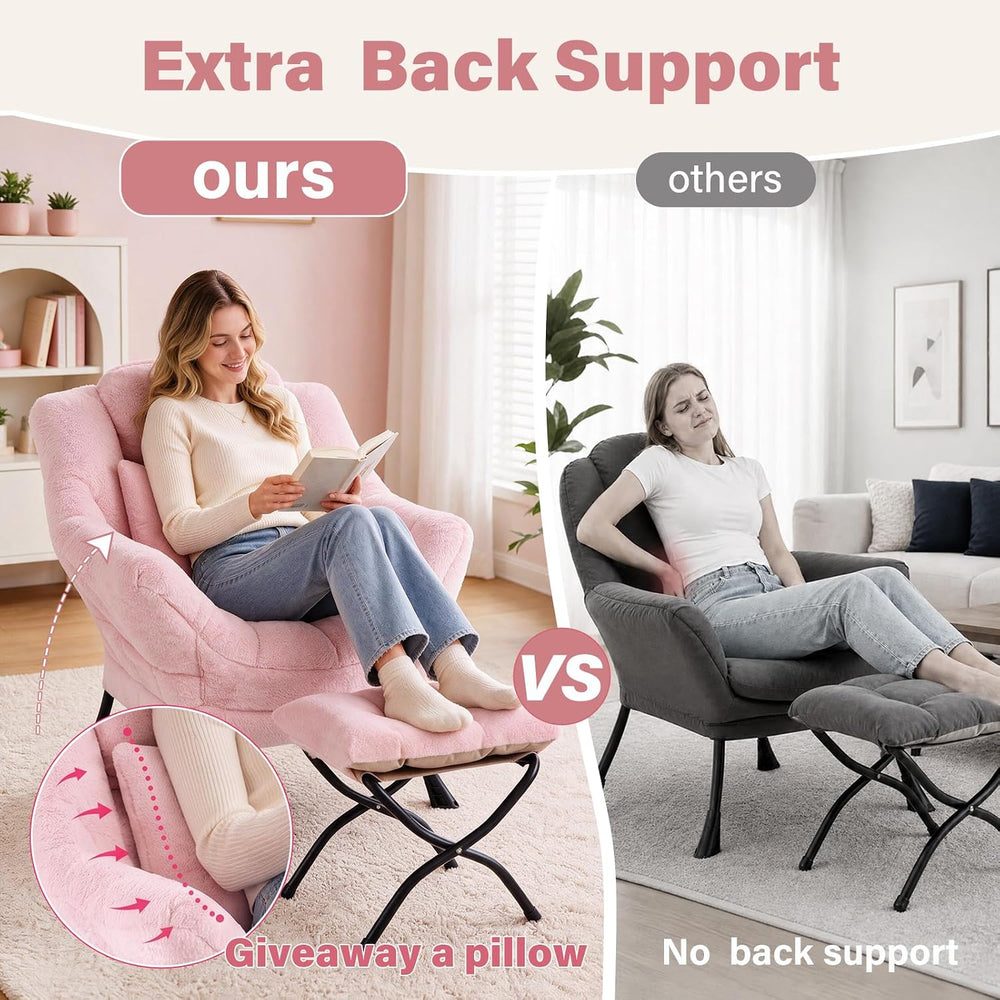 Lazy Chair with Ottoman, Comfy Reading Chair for Bedroom