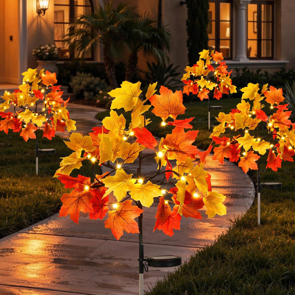 Lewondr 4 Pack Fall Solar Lights Outdoor Decorative