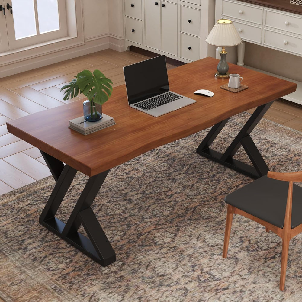 63inch Solid Wood Desk with Metal Legs, Rustic Brown, Industrial Style Writin...