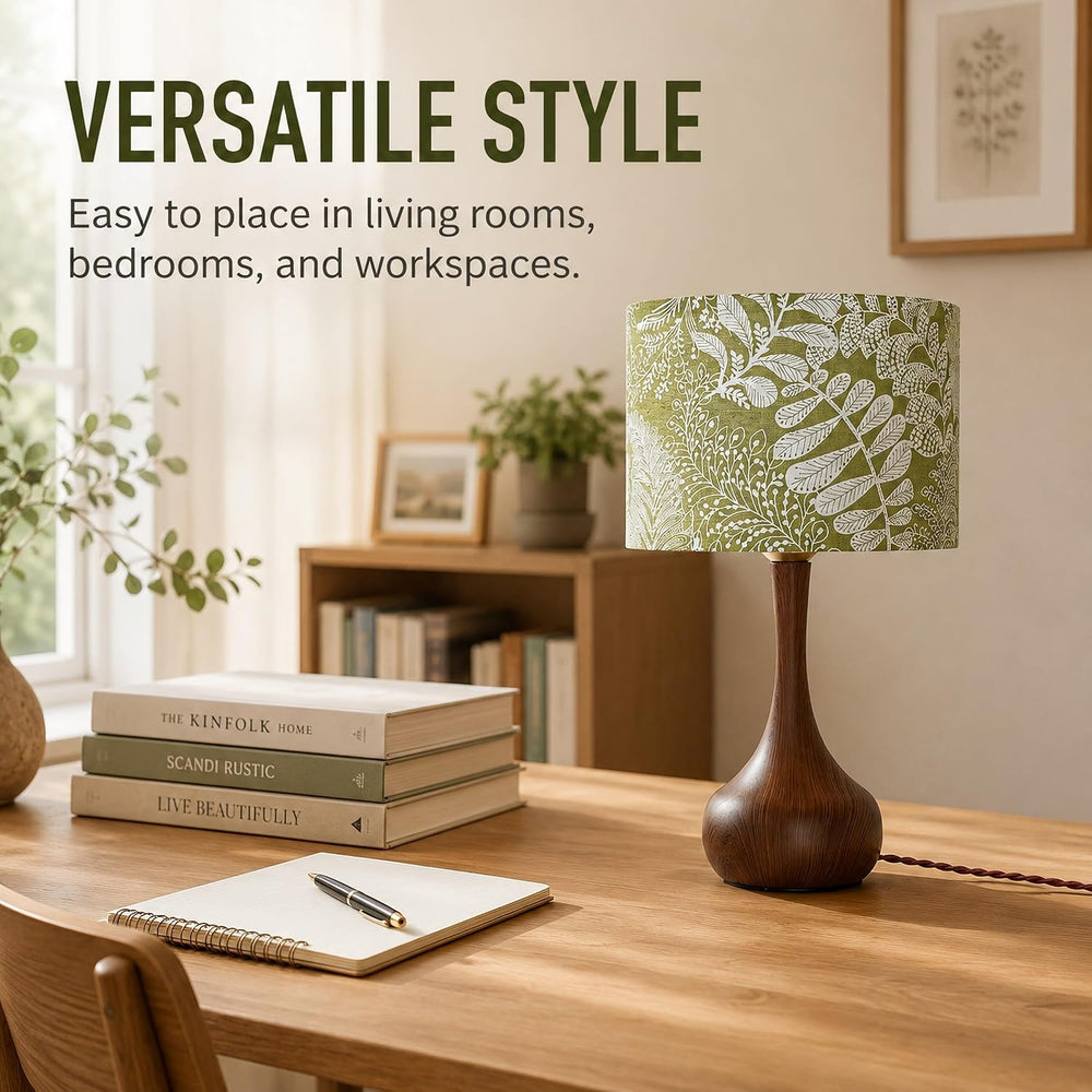 17" Small Green Shade Red Brown Table Lamp Set of 2 for Bedroom Living Room