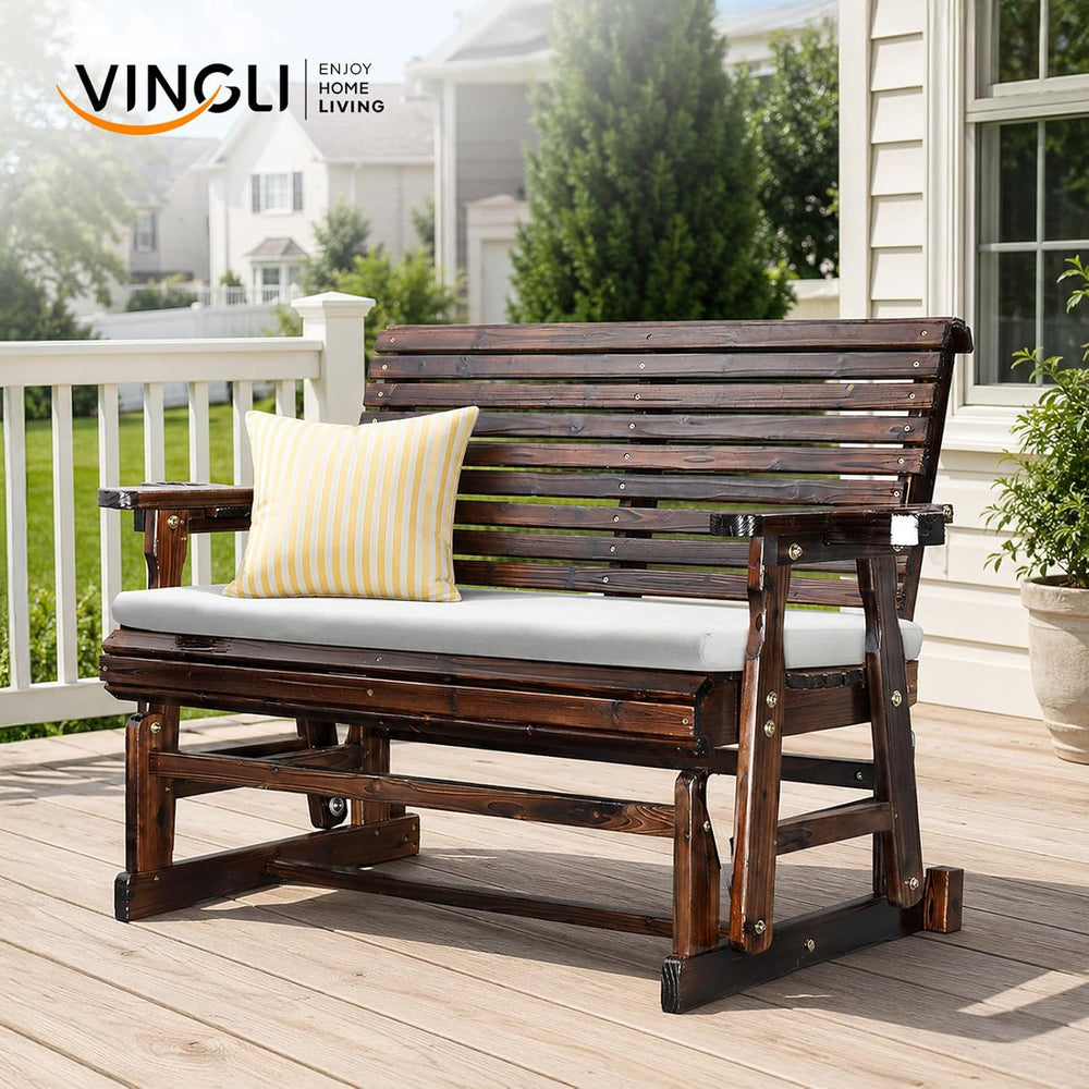 VINGLI Wooden Patio Glider with Cushion, Heavy Duty 800 LBS Outdoor Glider wi...