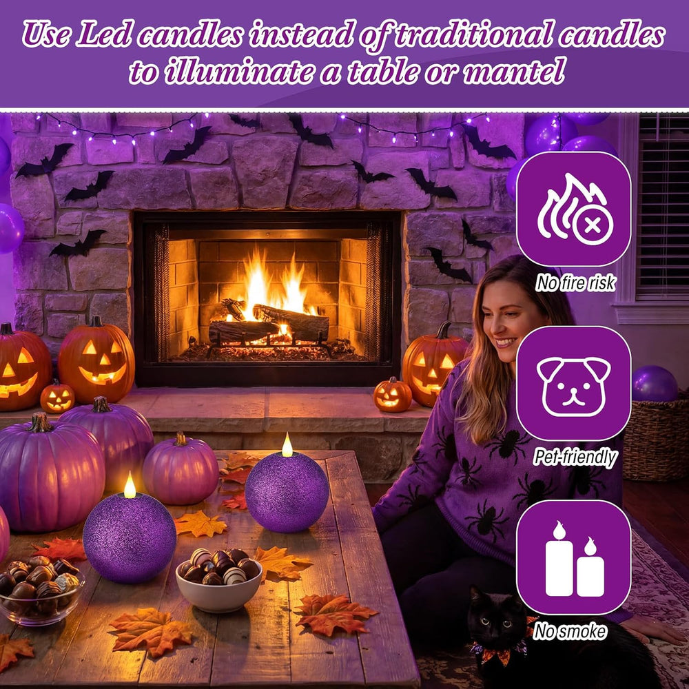 Retisee 2 Pcs Halloween Flameless Candles Real Wax Round with Remote Timer