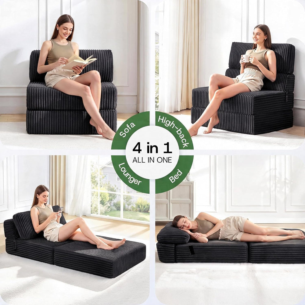 Folding Sofa Bed Convertible 4 in 1 Sleeper Chair Black Twin
