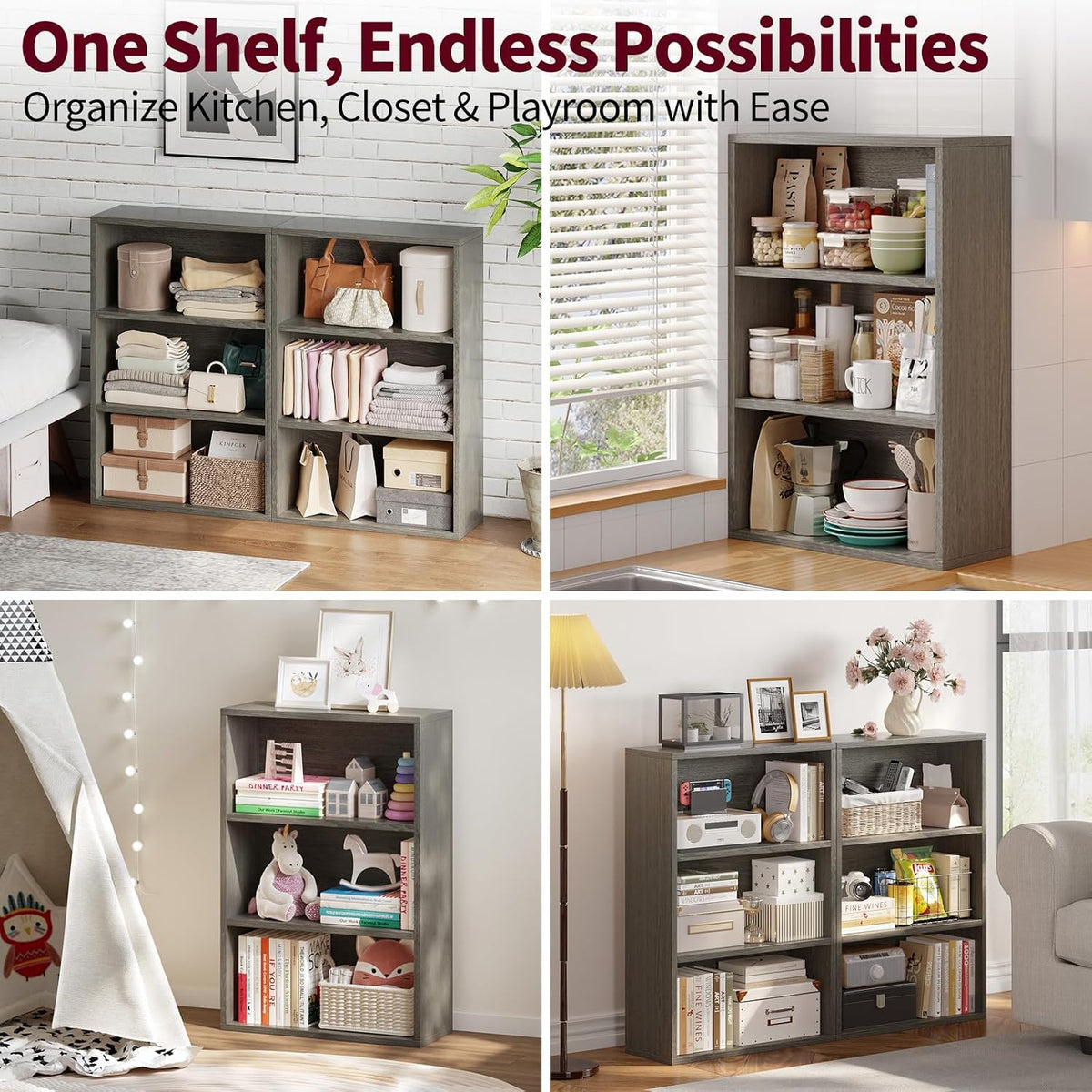 ALISENED 3-Tier Bookshelf, 23.6 × 9.4 × 35.2in, Small Bookshelf