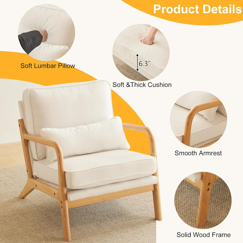 Bonnlo Coarse Beige Accent Chairs Set of 2, Upholstered Mid Century Modern Lo...