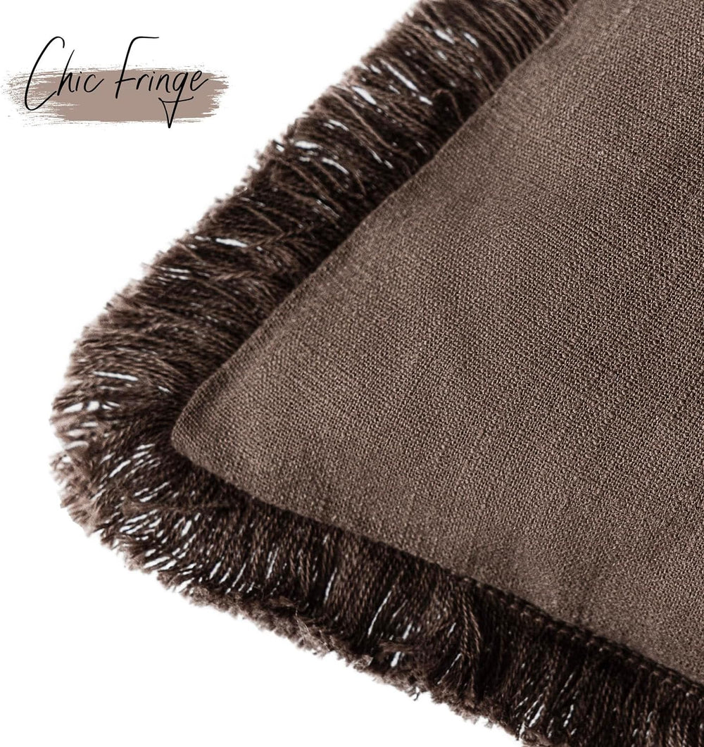 Foindtower Decorative Linen Fringe Throw Pillow Covers 22×22 Reddish Brown