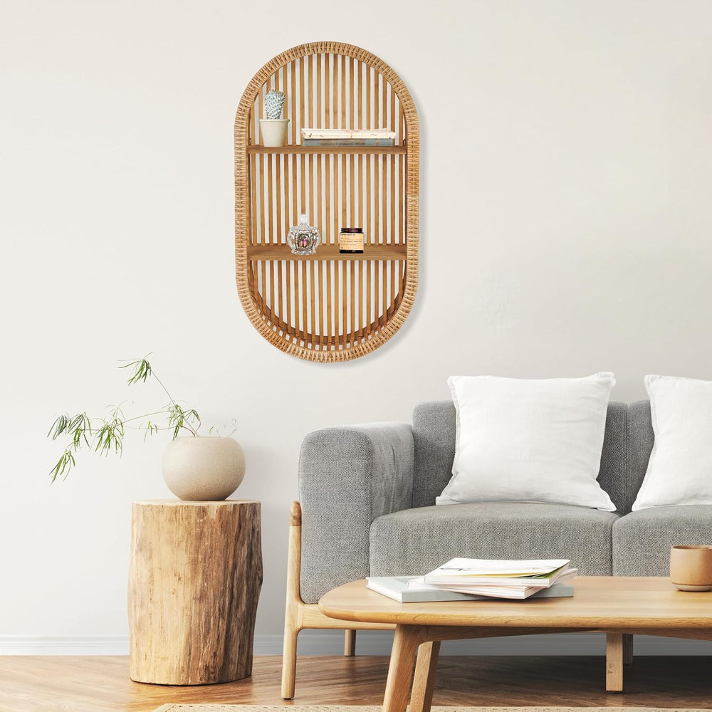 3 Tier Oval Rattan Wall Shelf