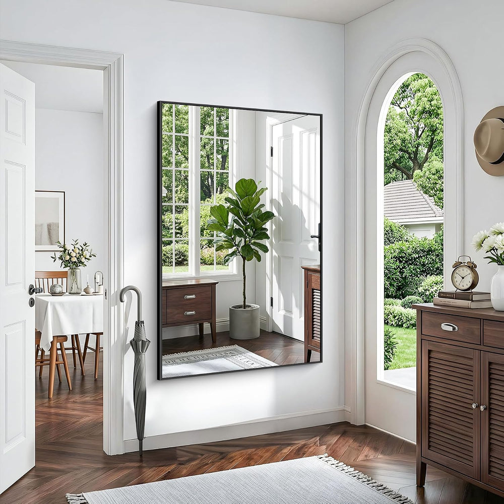36x55 Inch Bathroom Mirror, Black Framed Rectangle Vanity Mirrors for Wall