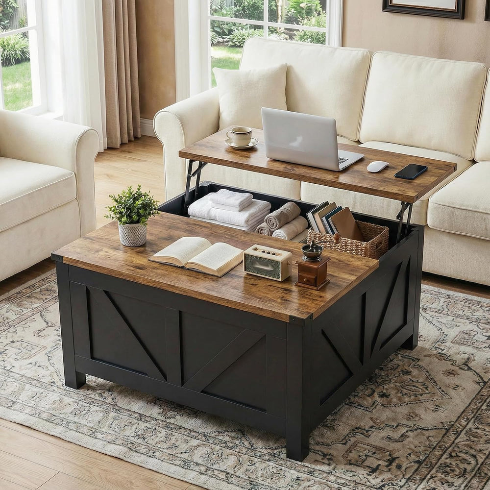 35” Farmhouse Coffee Table, Rustic Center Table with Lift Top