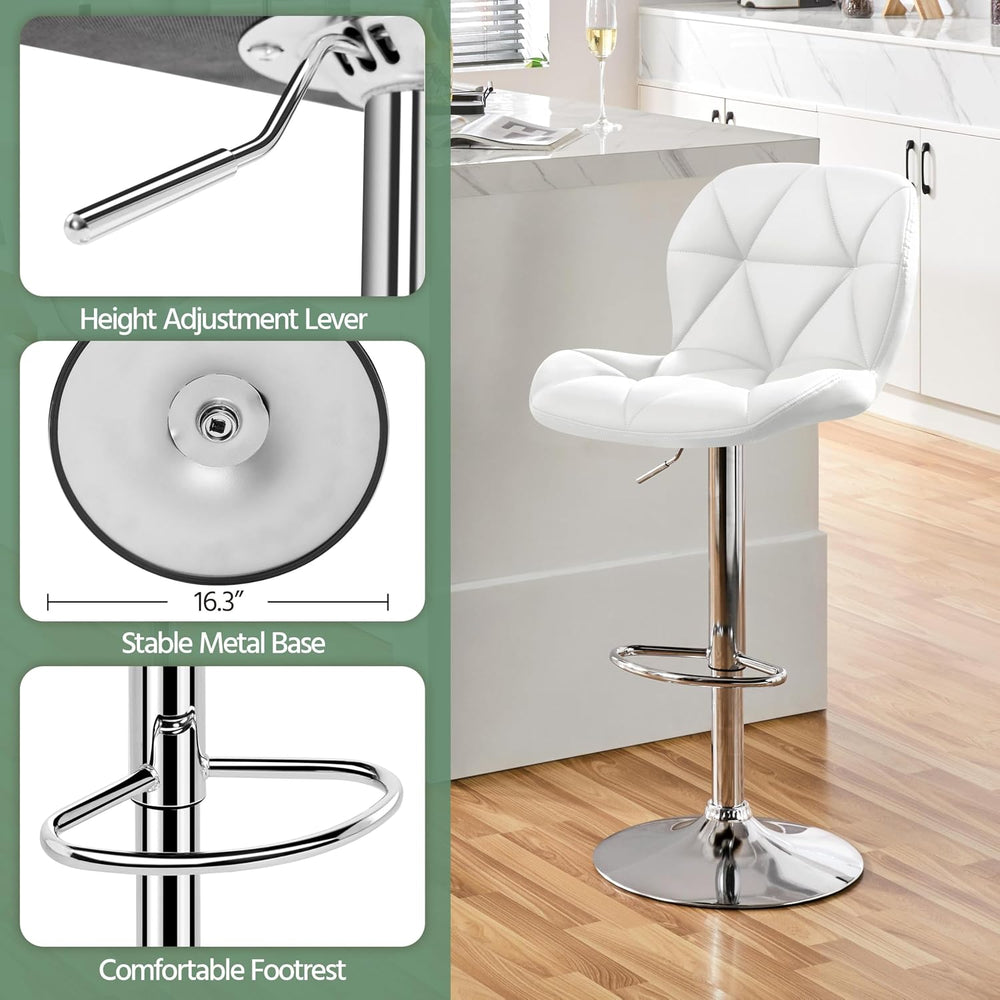 Yaheetech Bar Stools Set of 2 Adjustable Height Swivel Barstools White