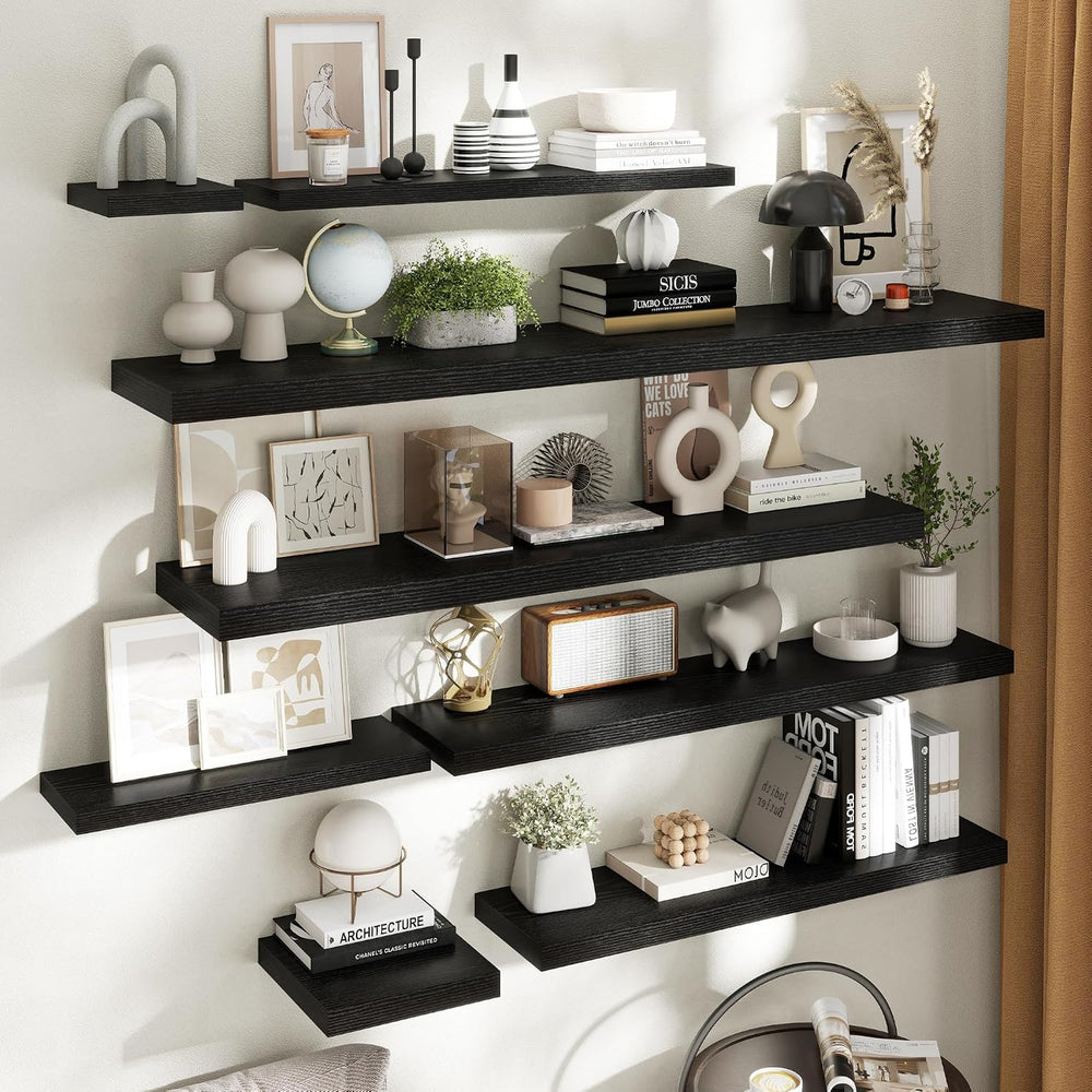 40 Inch Floating Shelves, 9"Deep Wall Shelf, 60 Lbs Capacity, Black, 2pcs