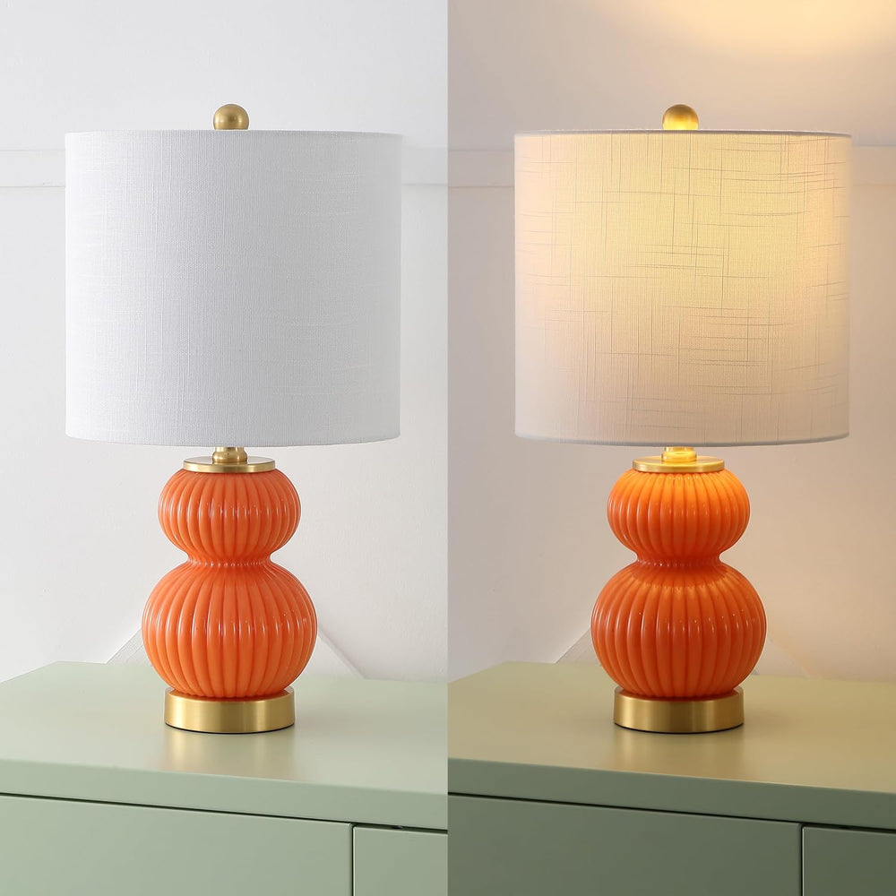 JONATHAN Y Daphne Ribbed Gourd Metal/Glass Table Lamp 20", Orange