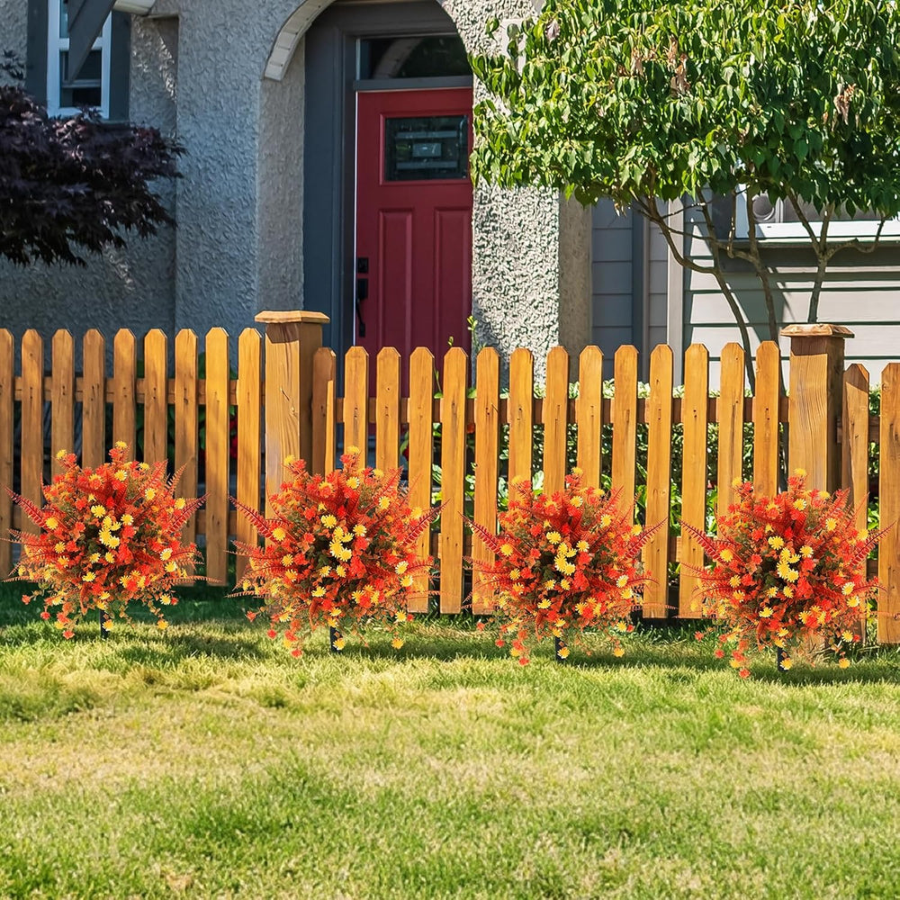 2 PCKS 24" Fall Topiary Ball Flowers with Spike, Artificial Plant for Patio