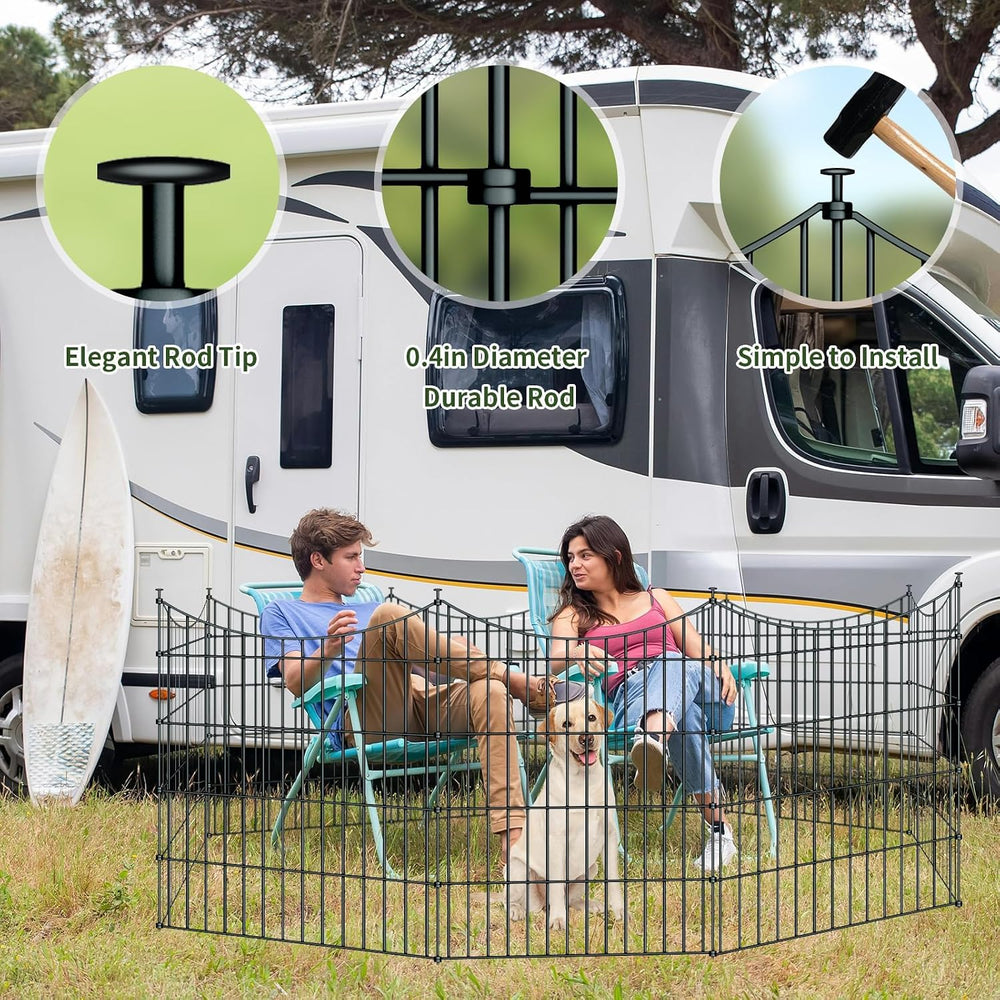 10‑Panel No‑Dig Metal Garden Fence 24" H x 20'L Dog Fence Outdoor fo...