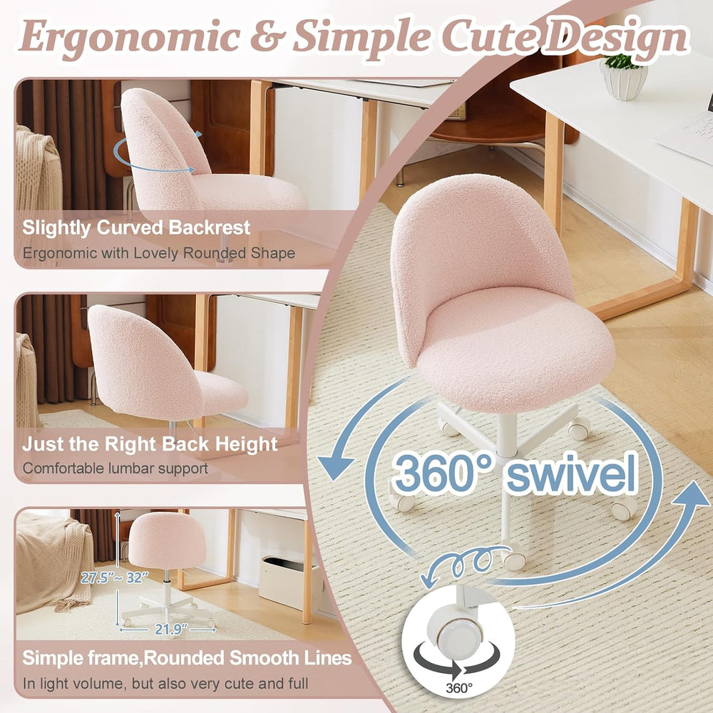 VINGLI Cute Candy Chair Armless Comfy Small Office Desk Vanity Chair with Whe...