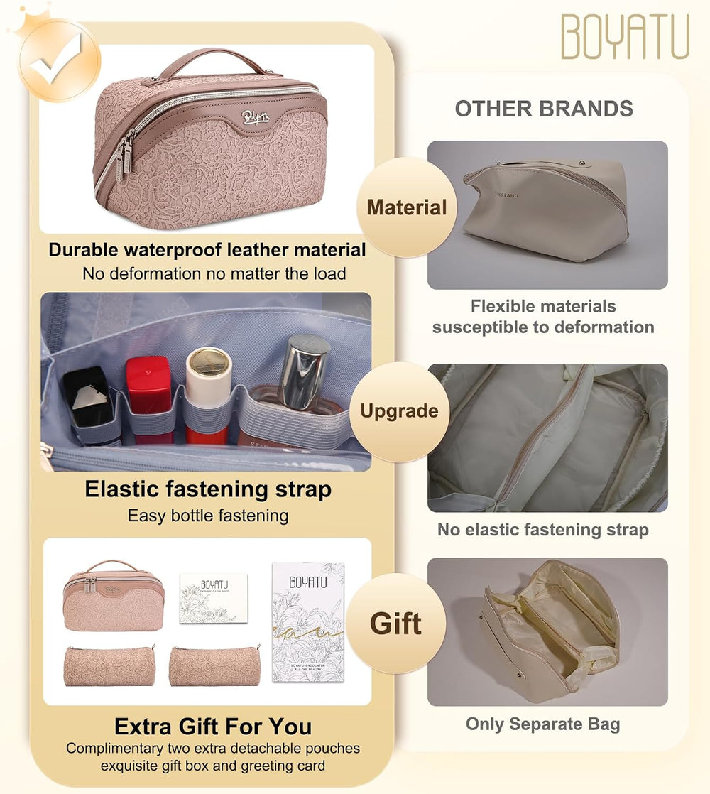 BOYATU Travel Makeup Bags Cosmetic Organizer Bag: 3-Set Large Capacity Make u...
