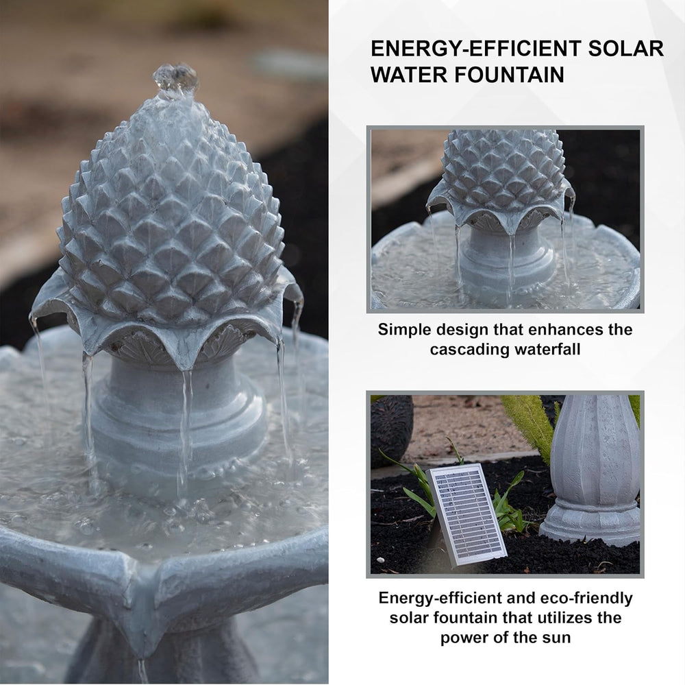 Xbrand 44" H 2-Tier Solar Outdoor Water Fountain with Auto-Shut Off Pump...