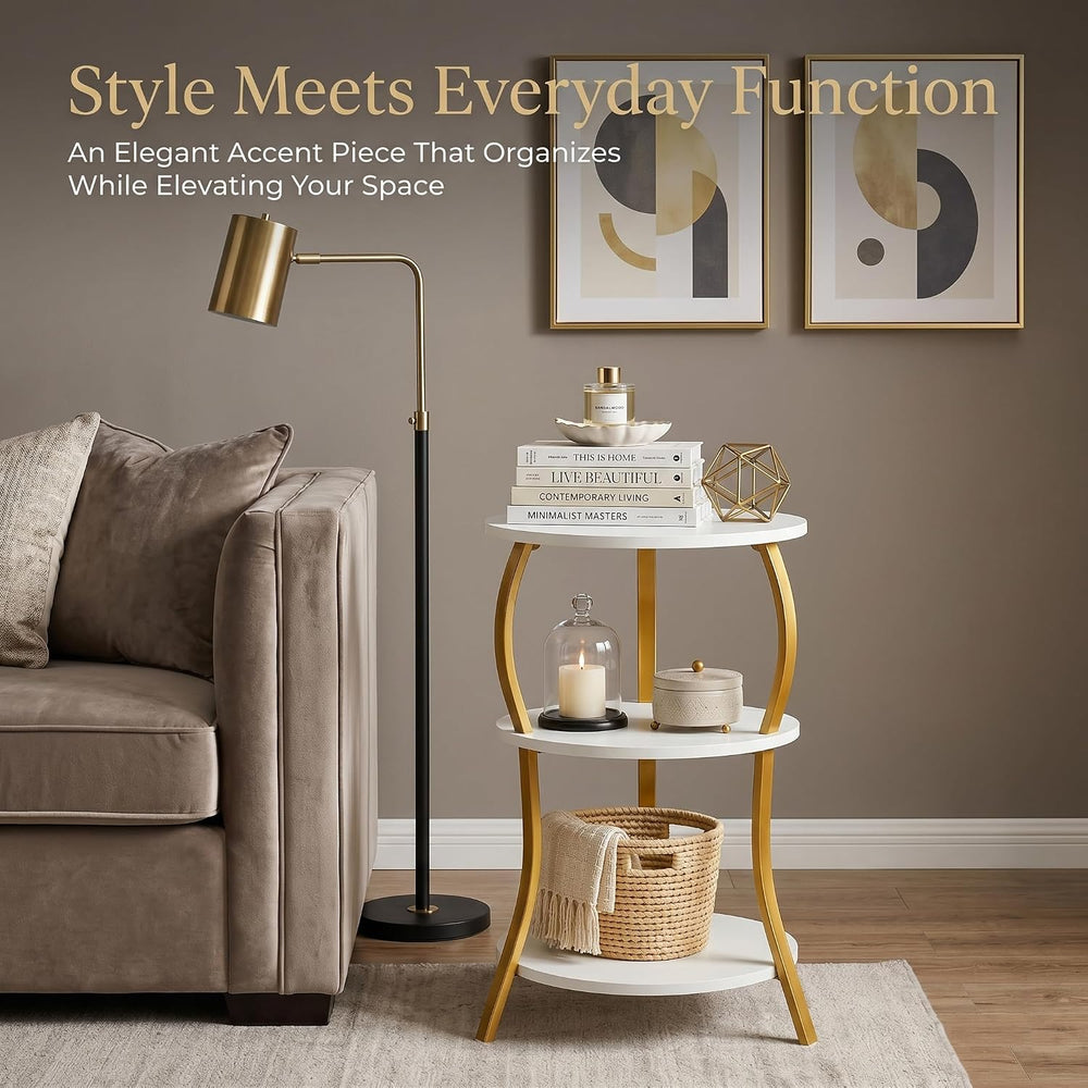 Vintage Small Round Side Table,3-Tier Slim Waist End Table for Small Spaces