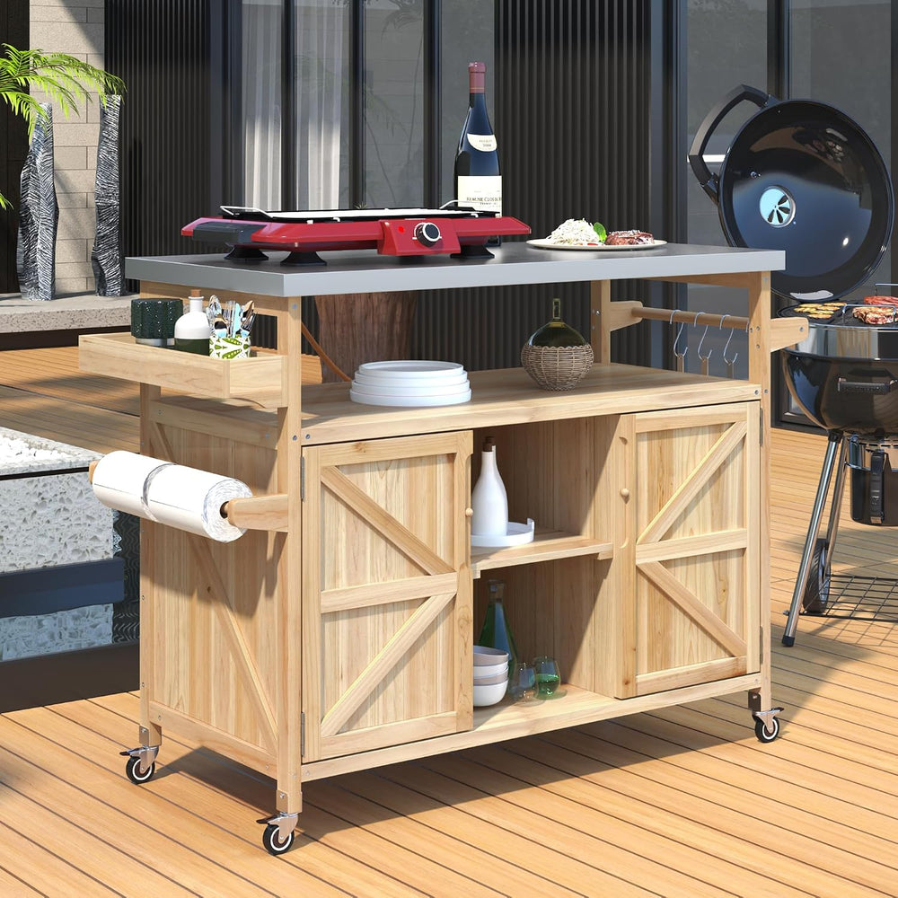 Merax 50" Outdoor Kitchen Grill Cart Island on Wheels with Stainless Ste...