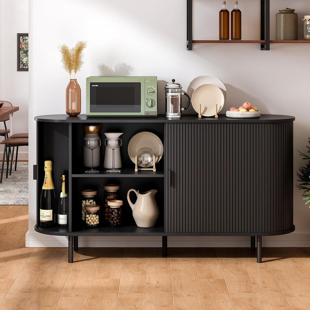 ONBRILL 55" Sideboard Buffet Cabinet, Sliding Door/Adjustable Shelf, Black