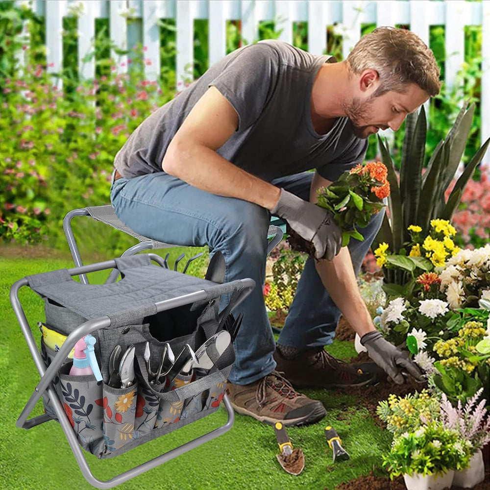 MDSTOP Folding Gardening Stool with Detachable Storage Tote Bag, Gardening To...