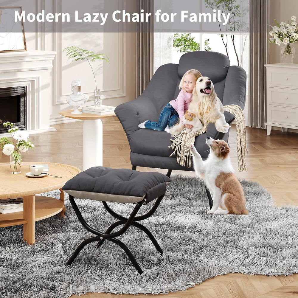IDEALHOUSE Lazy Chair with Ottoman - Modern Living Room Chairs for Small Spac...