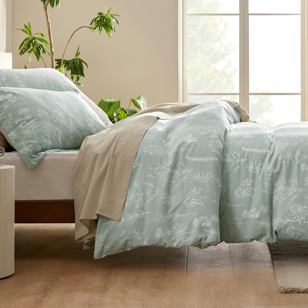 Bedsure Floral Comforter Set Cute Bedding Set King Reversible Sage Green